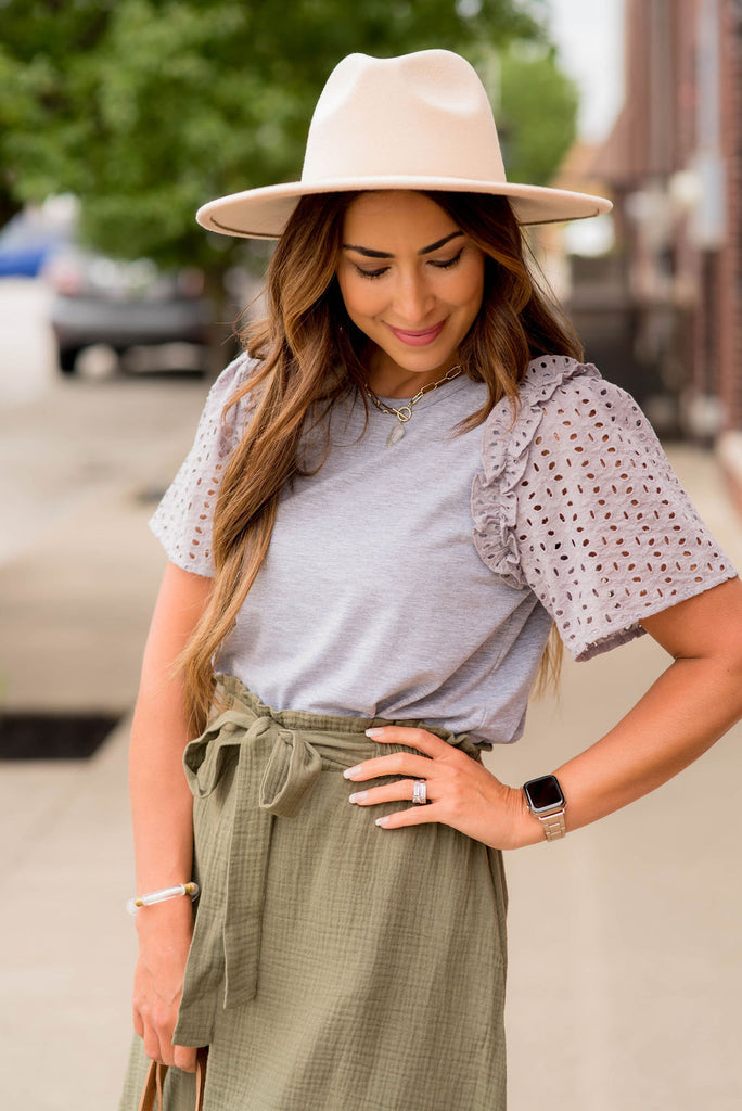 Eyelet Short Sleeve Blouse - Betsey's Boutique Shop