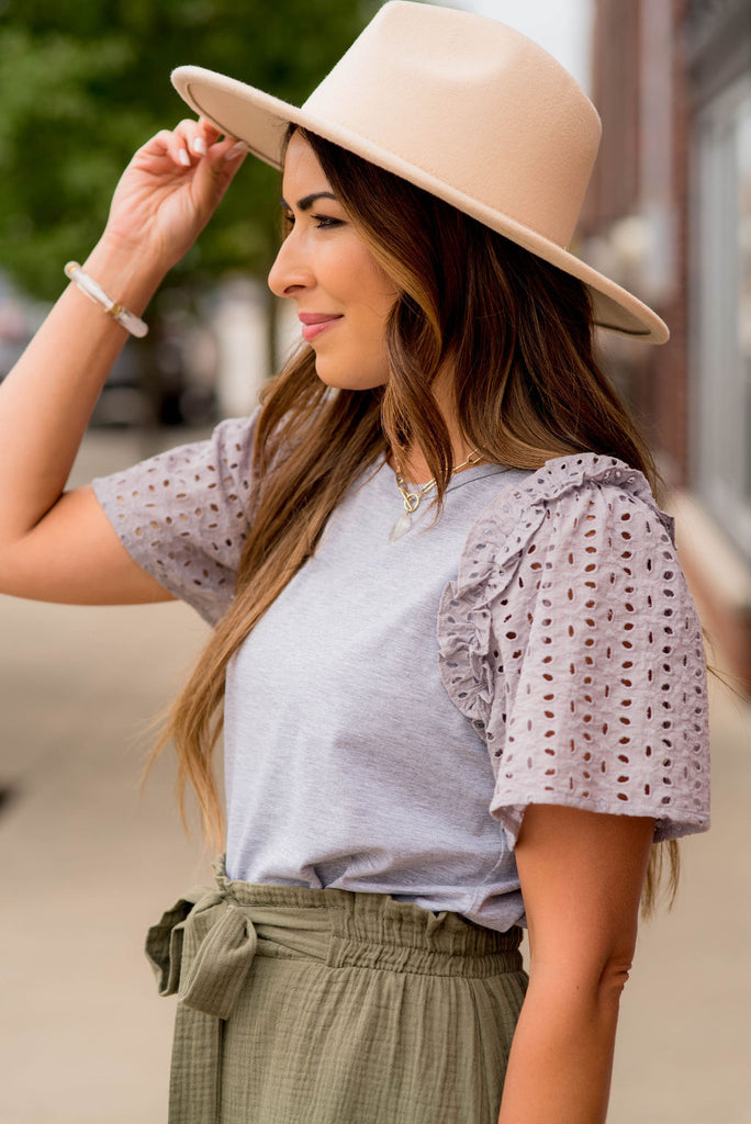 Eyelet Short Sleeve Blouse - Betsey's Boutique Shop