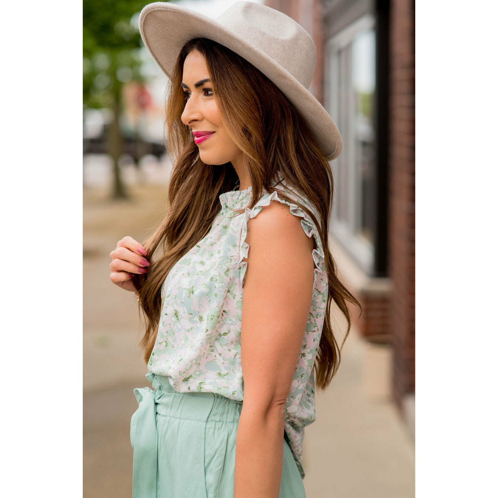 Watercolor Floral Ruffle Trim Tank - Betsey's Boutique Shop