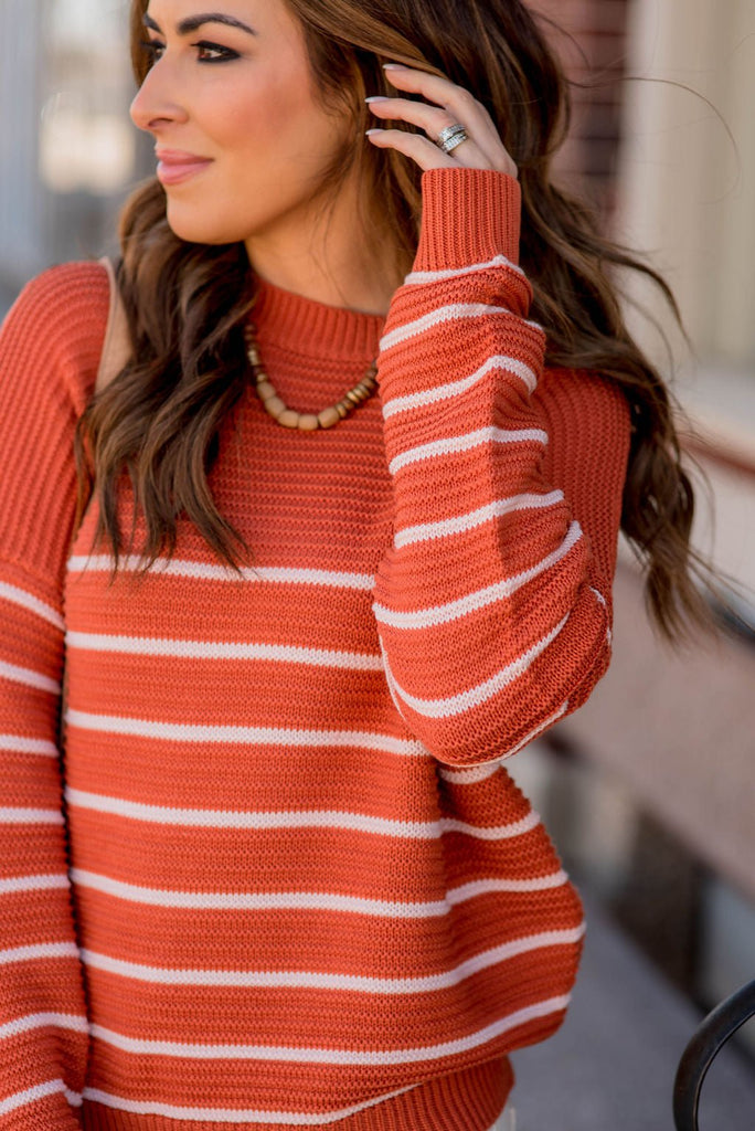 Striped Bottom Relaxed Sleeve Sweater - Betsey's Boutique Shop -