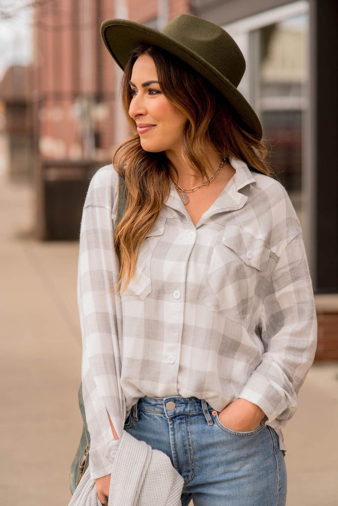 Grey Plaid Flannel - Betsey's Boutique Shop