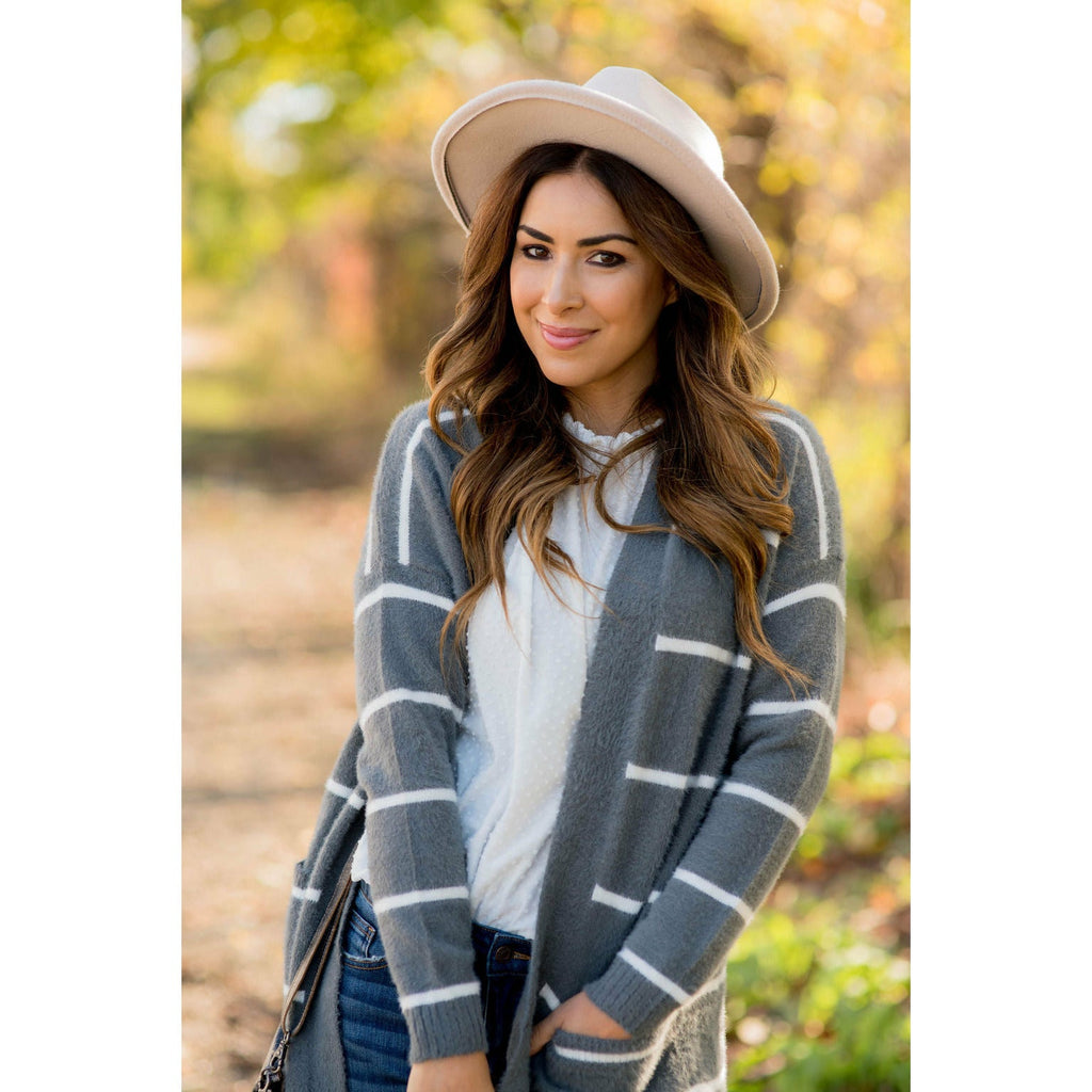 Striped Fuzzy Cardigan - Betsey's Boutique Shop - Coats & Jackets