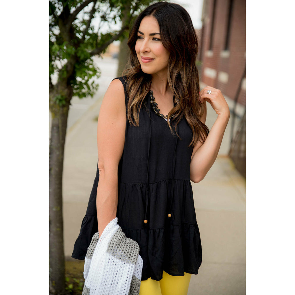 V Neck Tie Ruffle Tank - Betsey's Boutique Shop