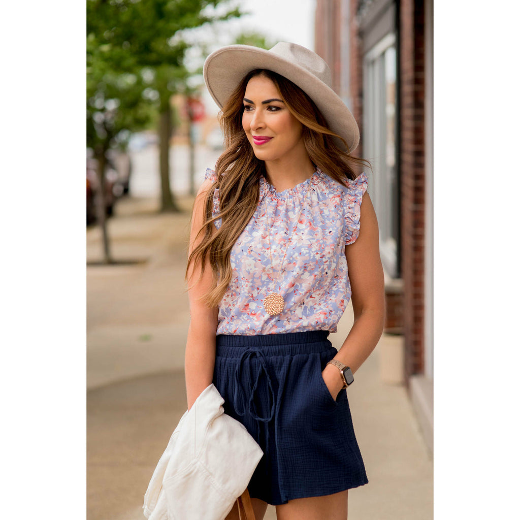 Watercolor Floral Ruffle Trim Tank - Betsey's Boutique Shop