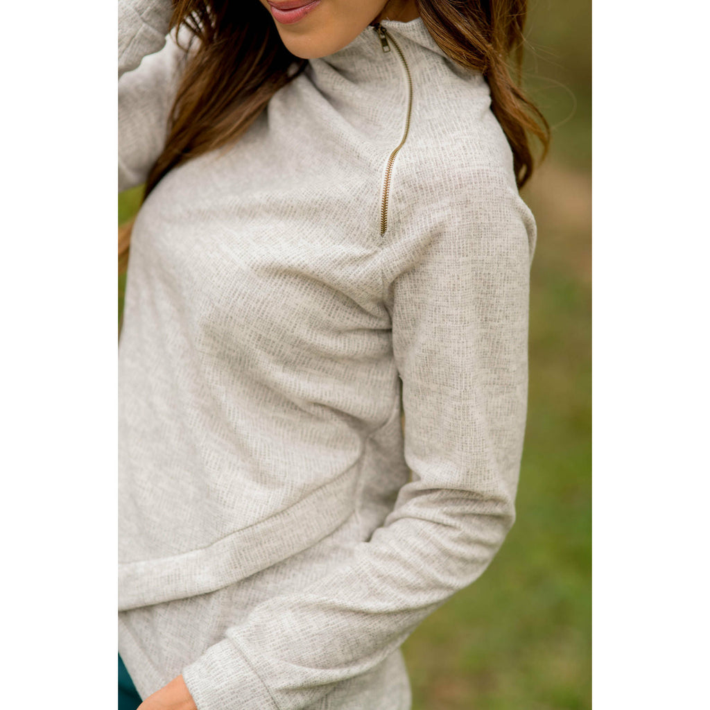 Ribbed & Zipped Textured Sweatshirt - Betsey's Boutique Shop - Outerwear