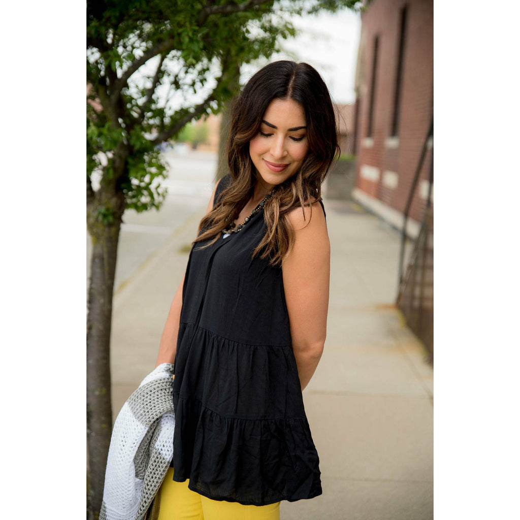 V Neck Tie Ruffle Tank - Betsey's Boutique Shop