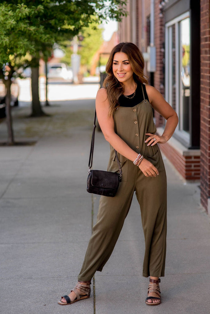 Relaxed Thin Strapped Button Jumpsuit - Betsey's Boutique Shop -