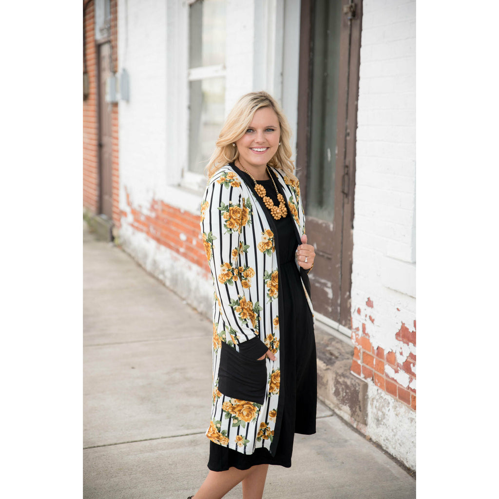 Black Floral Striped Cardigan - Betsey's Boutique Shop