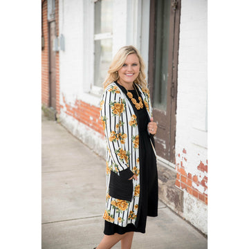 Black Floral Striped Cardigan - Betsey's Boutique Shop