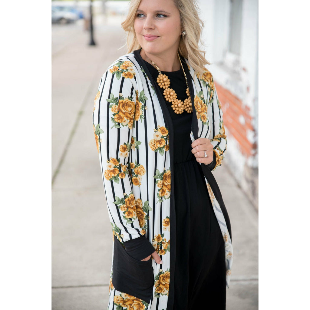 Black Floral Striped Cardigan - Betsey's Boutique Shop