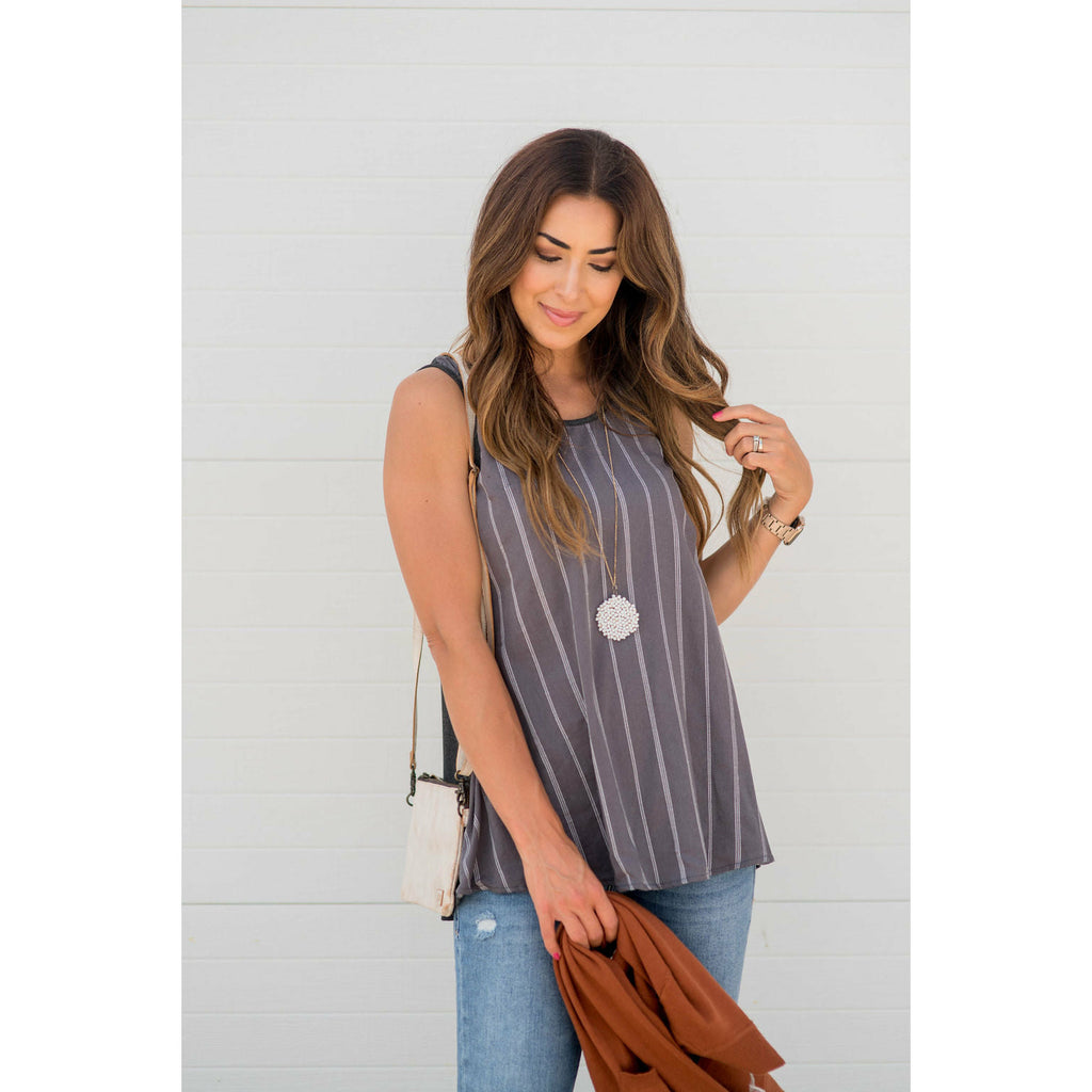 Vertical Striped Solid Back Tank - Betsey's Boutique Shop