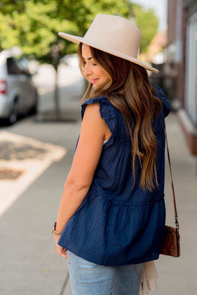 Swiss Dot Ruffle Accent Tank - Betsey's Boutique Shop