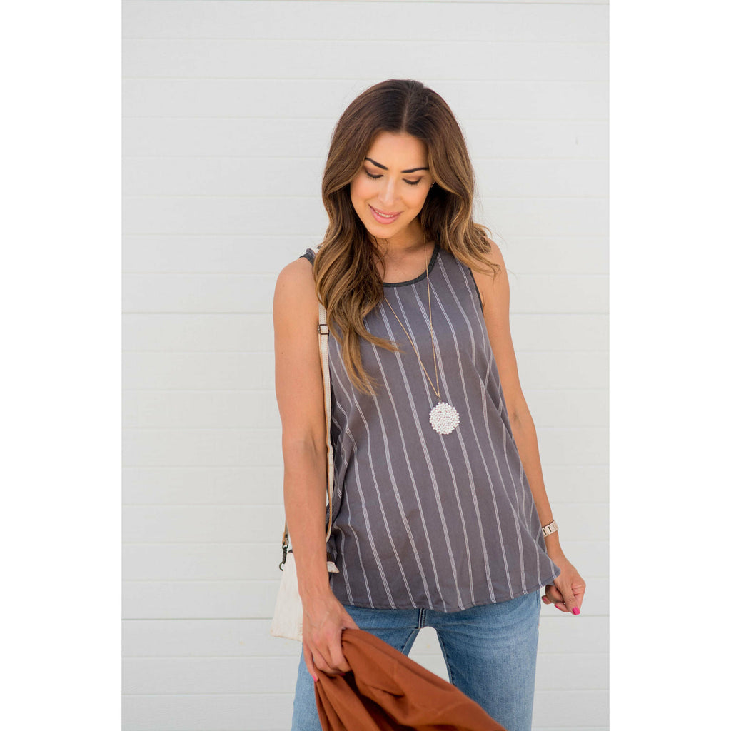 Vertical Striped Solid Back Tank - Betsey's Boutique Shop