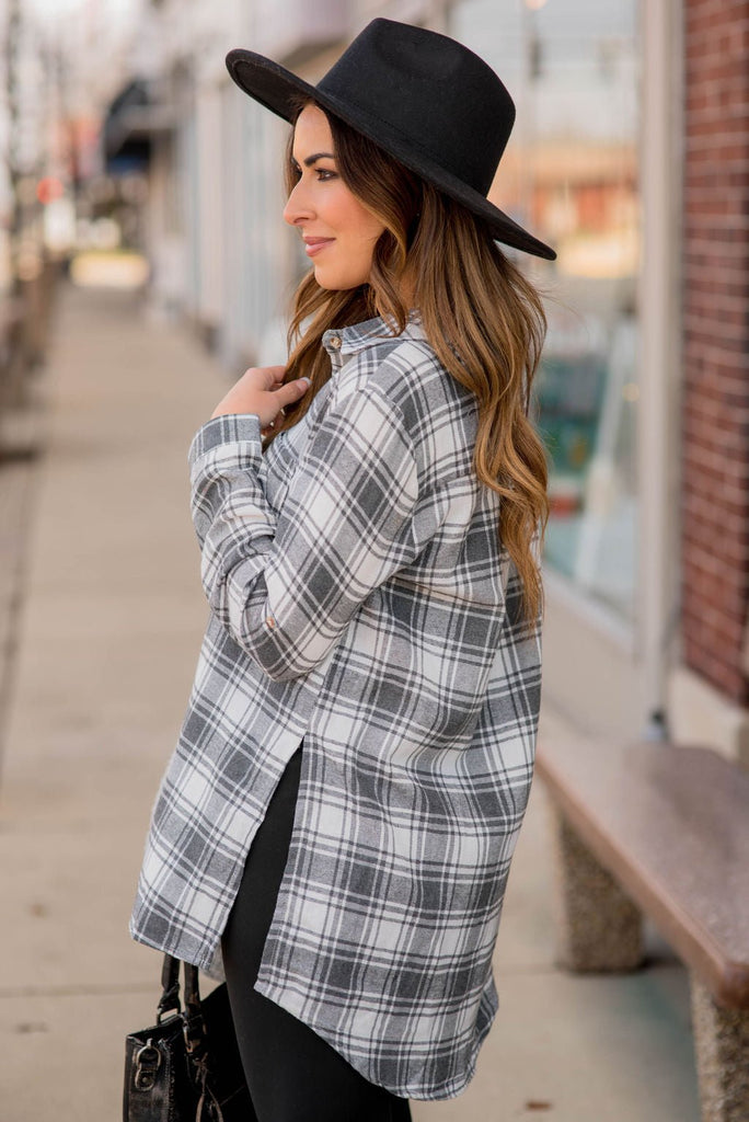 Grey Plaid Shirt - Betsey's Boutique Shop