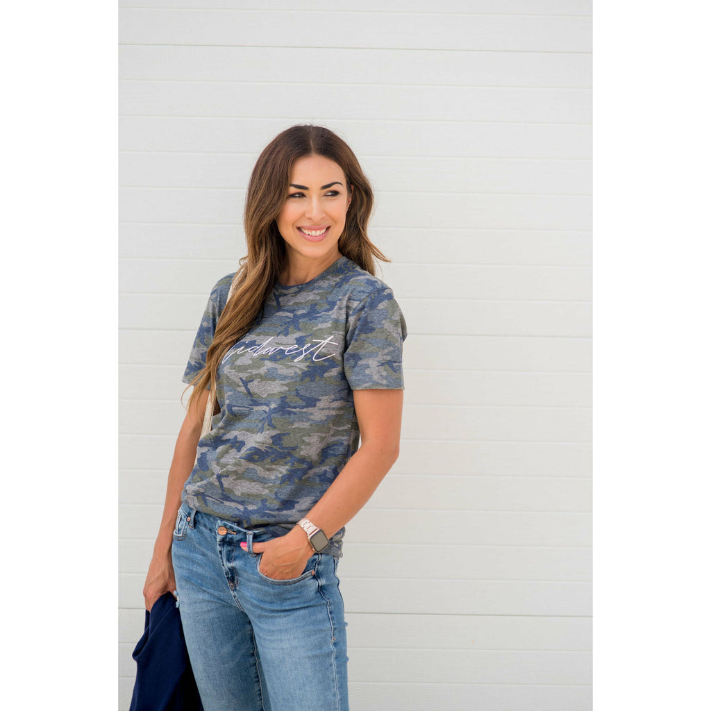 Cursive Midwest Camo Graphic Tee - Betsey's Boutique Shop
