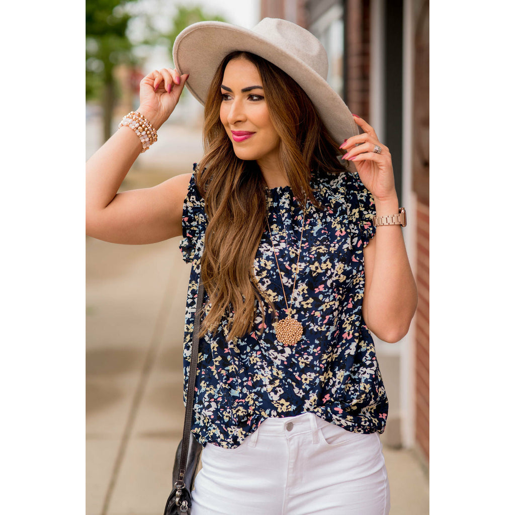 Floral Confetti Ruffle Trim Tank - Betsey's Boutique Shop