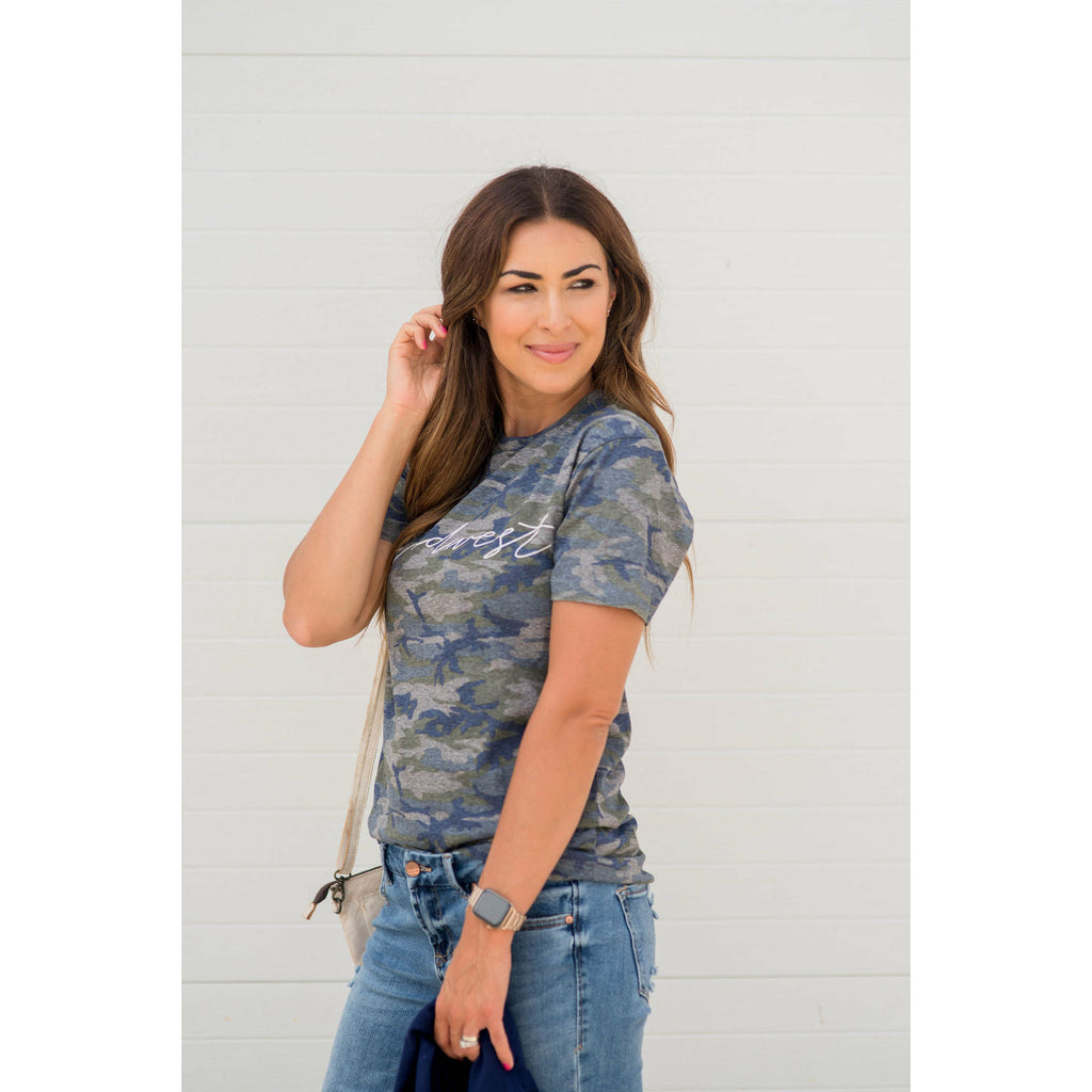 Cursive Midwest Camo Graphic Tee - Betsey's Boutique Shop