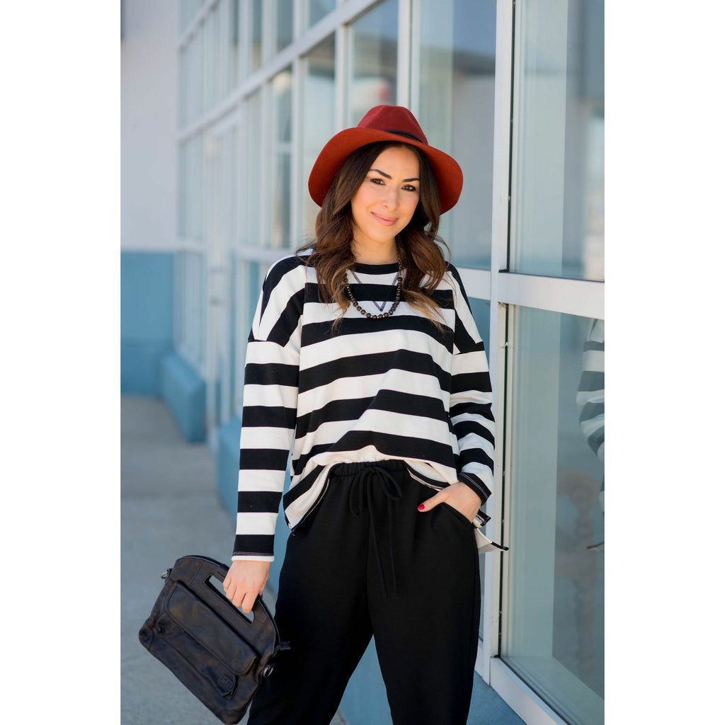 Striped V Stitched Sweatshirt - Betsey's Boutique Shop - Shirts & Tops