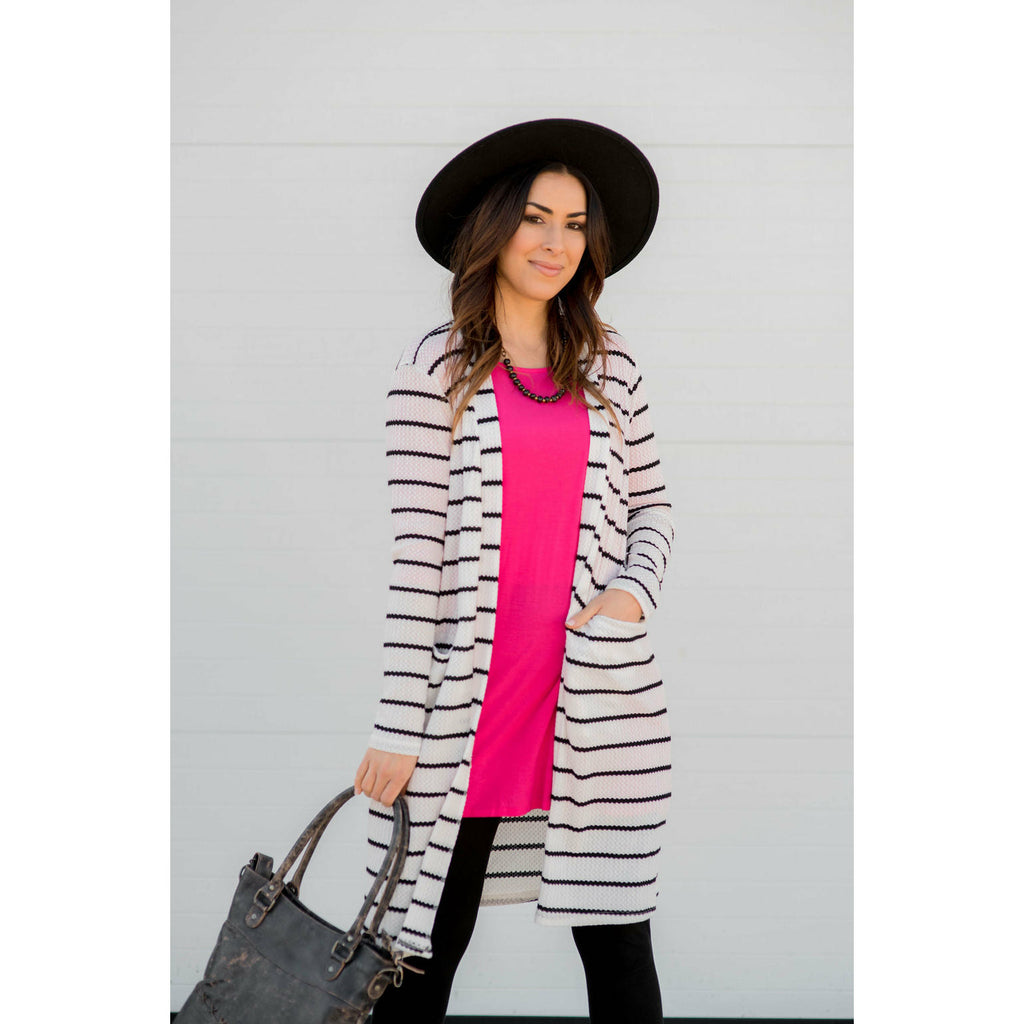 Textured Striped Tunic Cardigan - Betsey's Boutique Shop