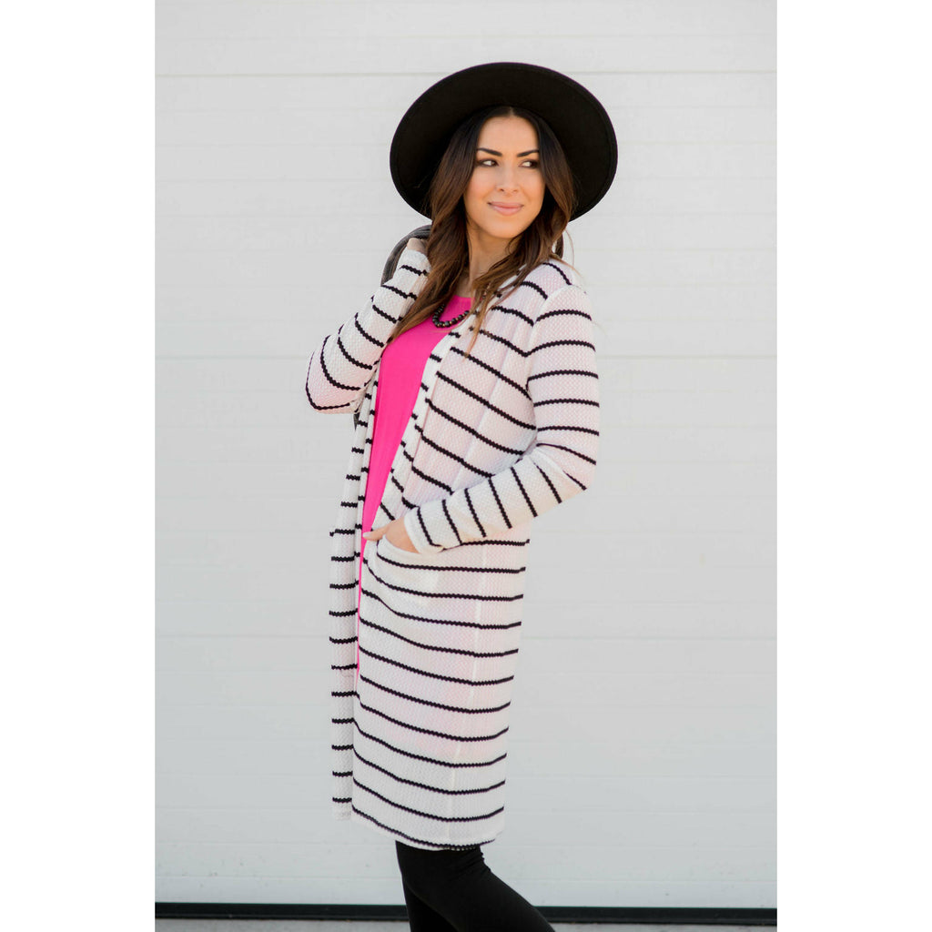 Textured Striped Tunic Cardigan - Betsey's Boutique Shop