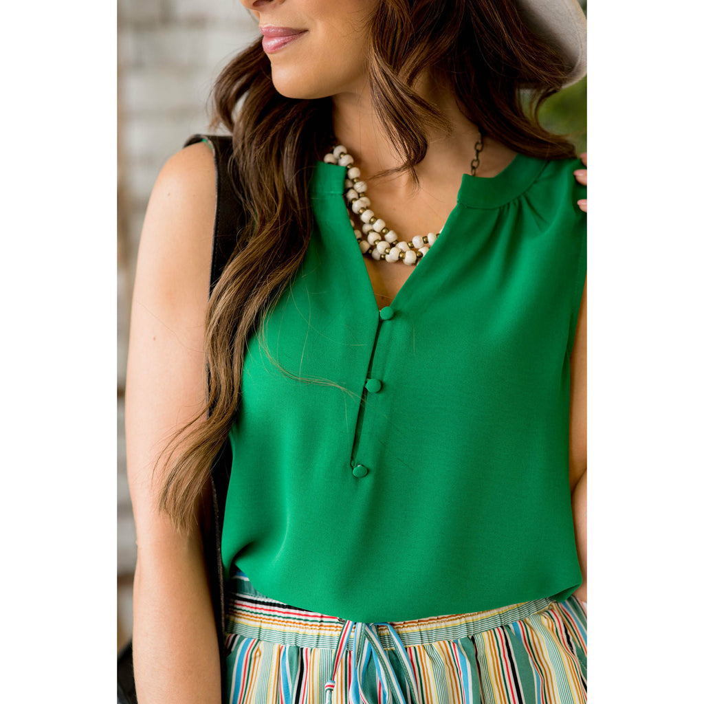 Button Top V-Neck Tank - Betsey's Boutique Shop