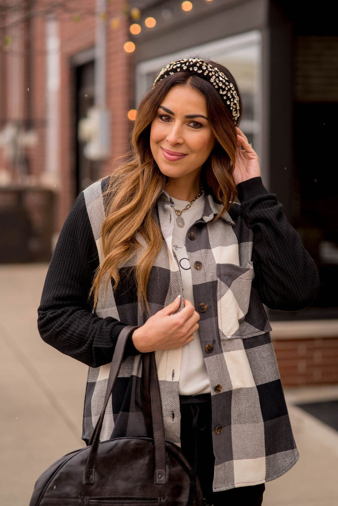 Buffalo Plaid Waffle Sleeve Shacket - Betsey's Boutique Shop -