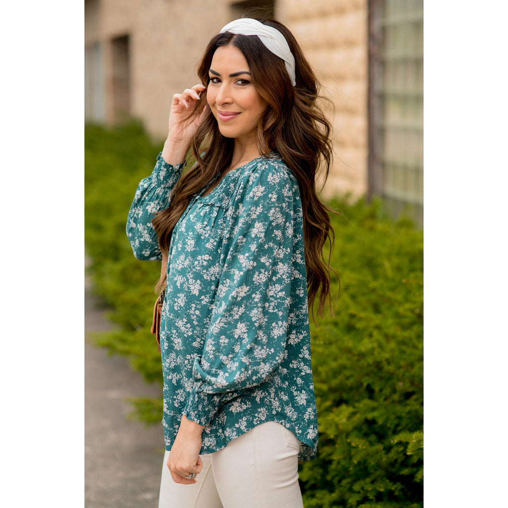 Blossom Cinched Button Accent Blouse - Betsey's Boutique Shop