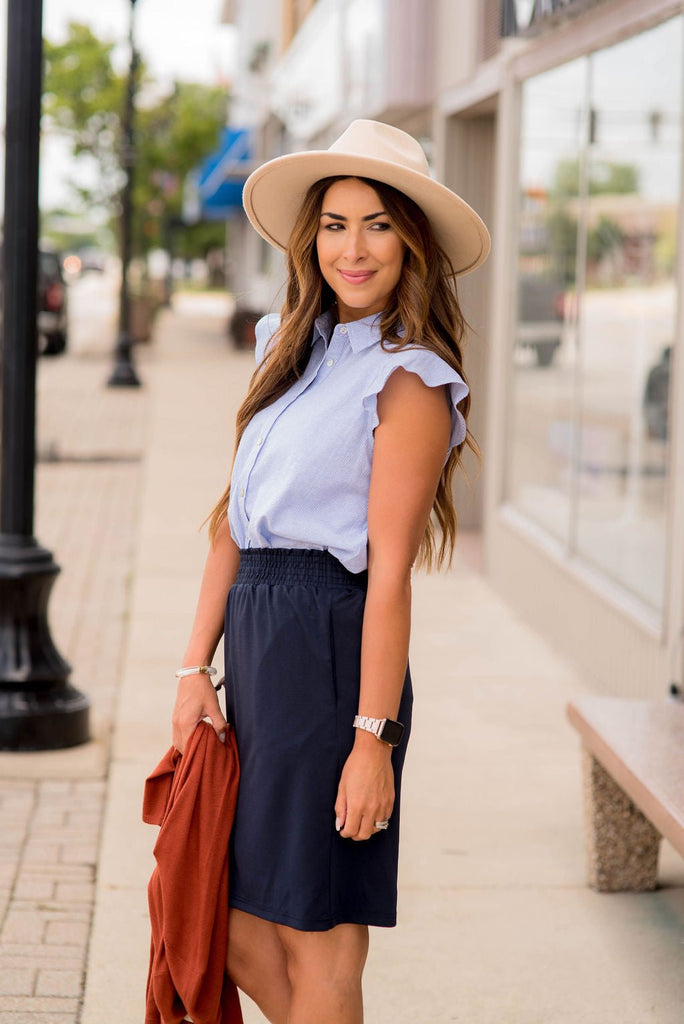 Ruffle Short Sleeve Stripe Blouse - Betsey's Boutique Shop