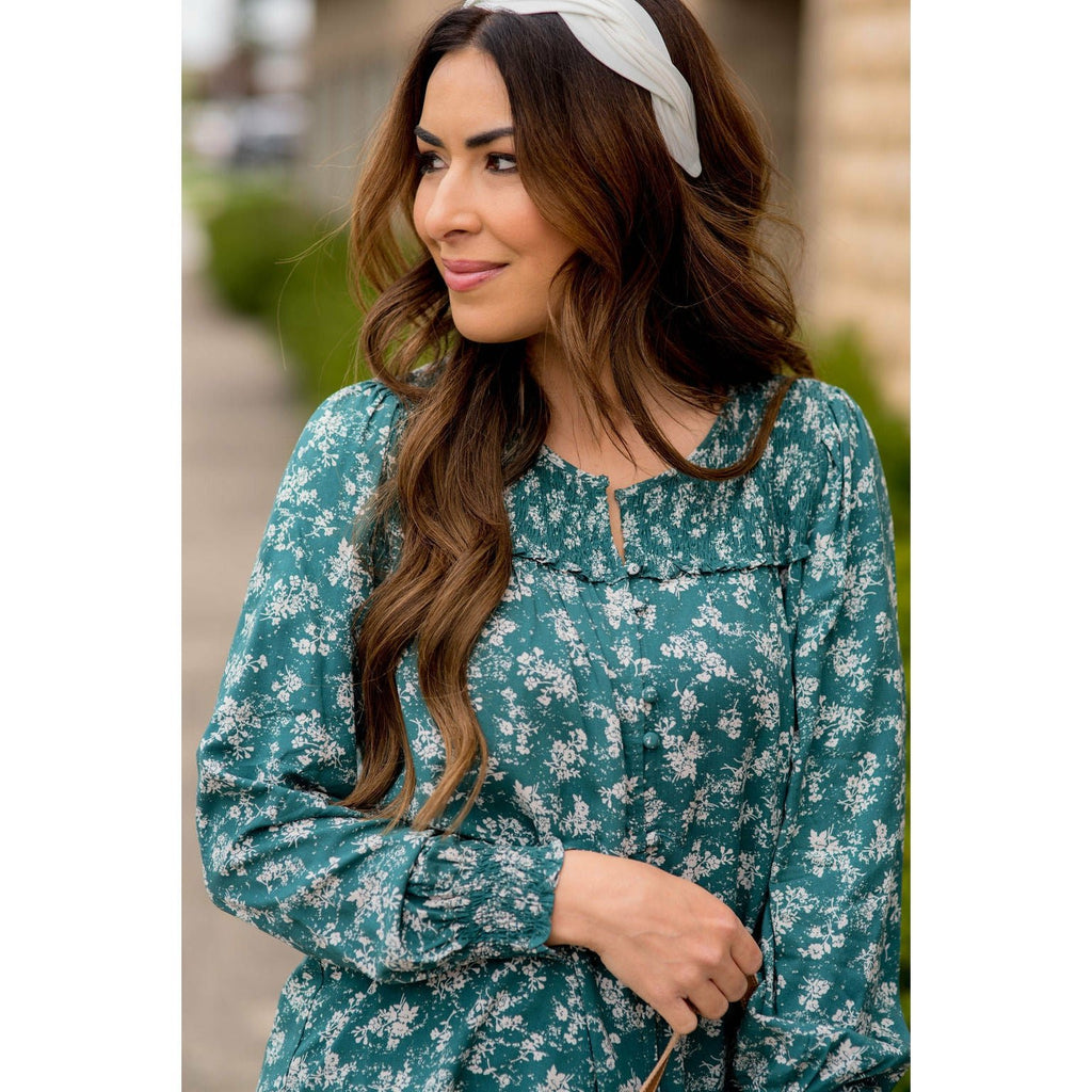 Blossom Cinched Button Accent Blouse - Betsey's Boutique Shop