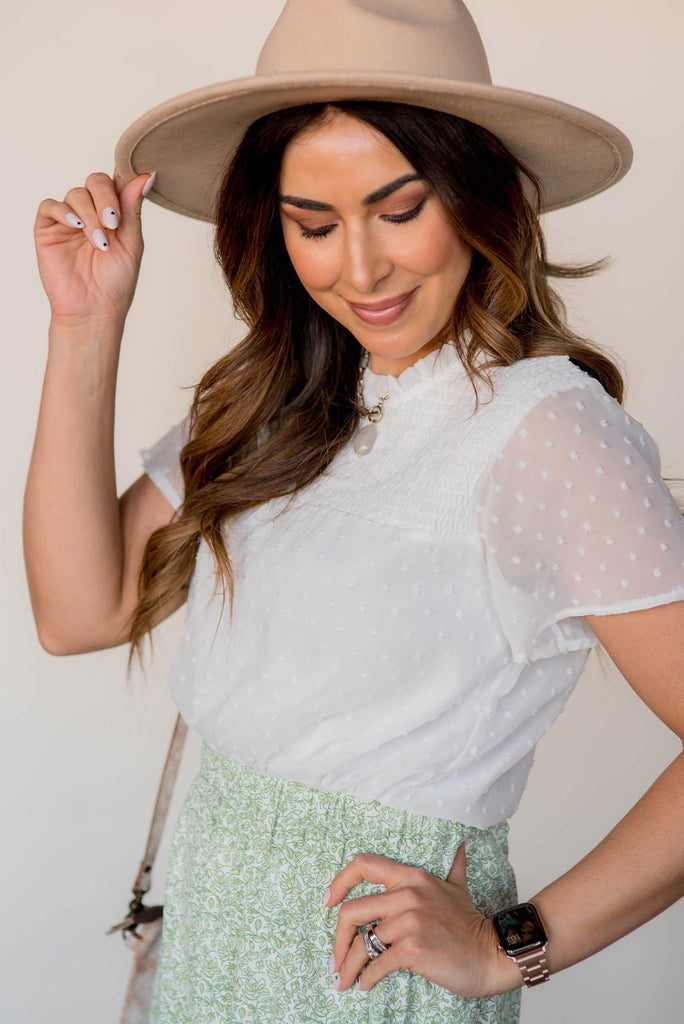 Stitched Dot Ruched Top Blouse - Betsey's Boutique Shop -