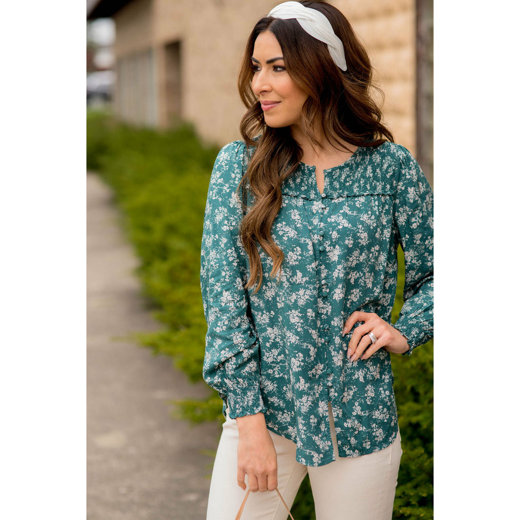 Blossom Cinched Button Accent Blouse - Betsey's Boutique Shop