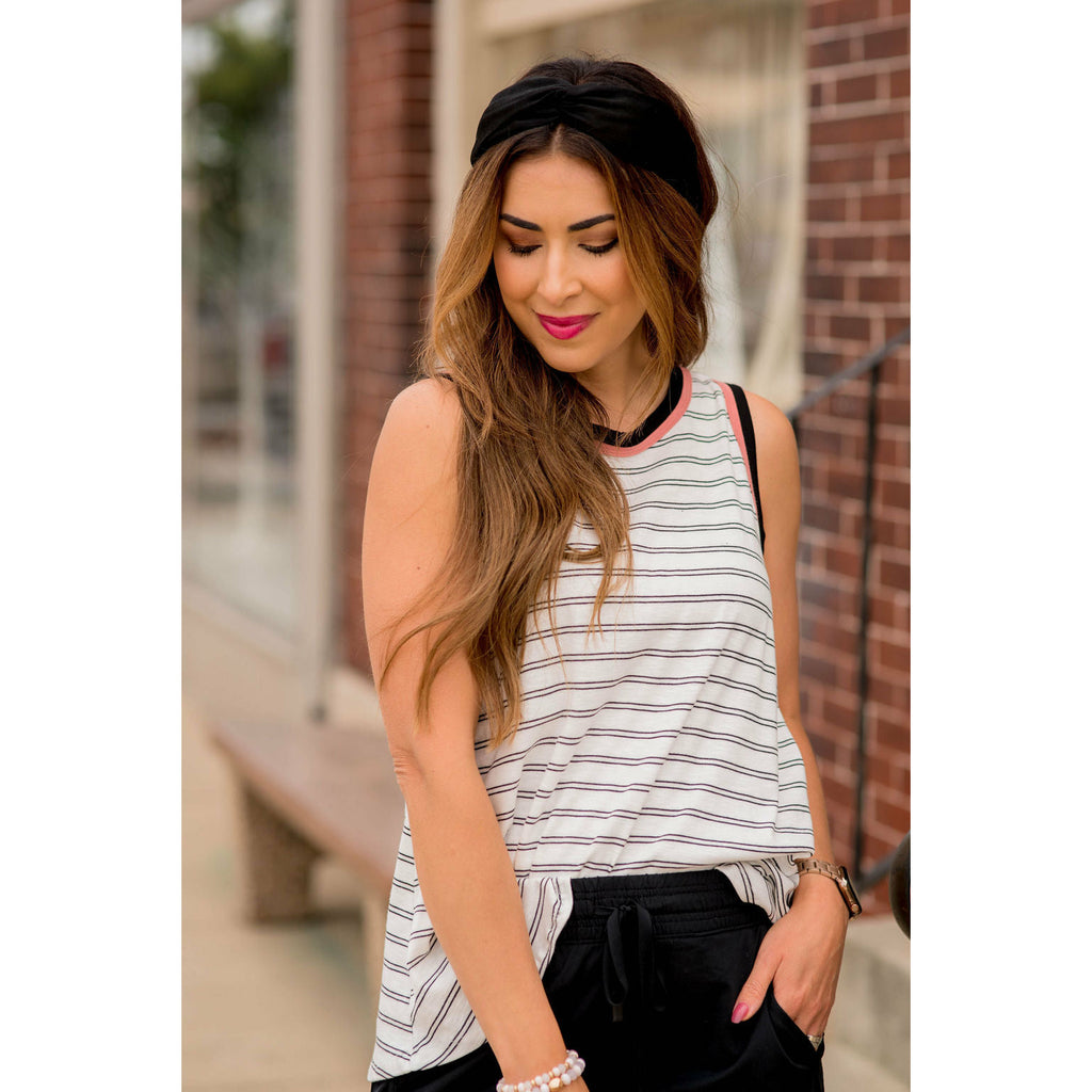 Double Trimmed Striped Tank - Betsey's Boutique Shop