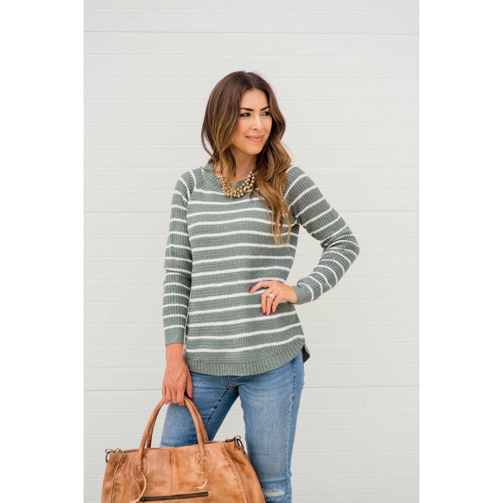 Heavy Knit Striped Sweater - Betsey's Boutique Shop - Outerwear