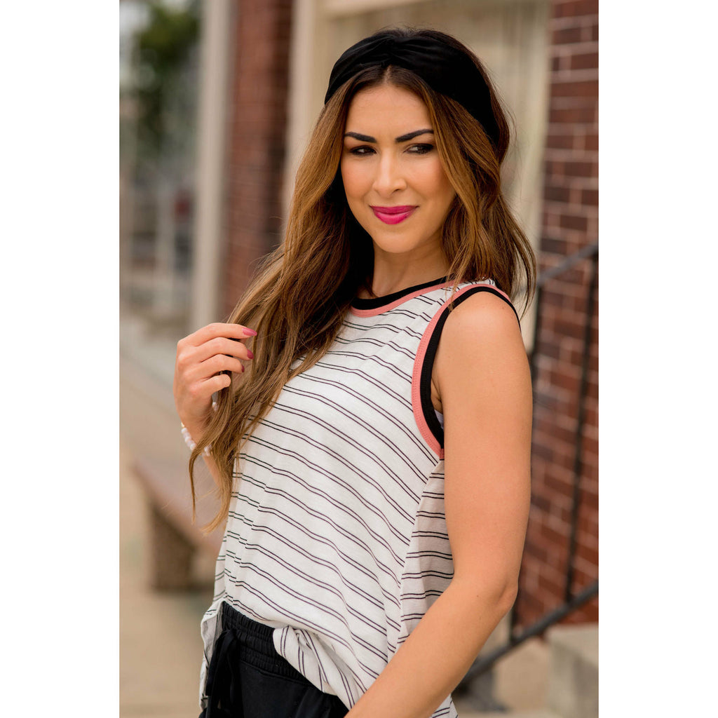 Double Trimmed Striped Tank - Betsey's Boutique Shop