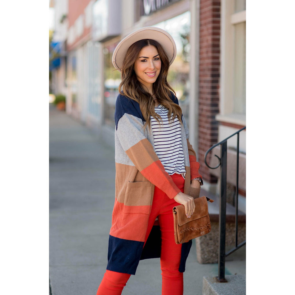 Ribbed Color Block Tunic Cardigan - Betsey's Boutique Shop - Coats & Jackets