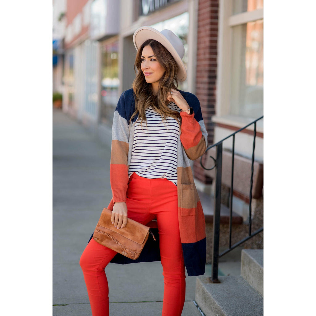 Ribbed Color Block Tunic Cardigan - Betsey's Boutique Shop - Coats & Jackets