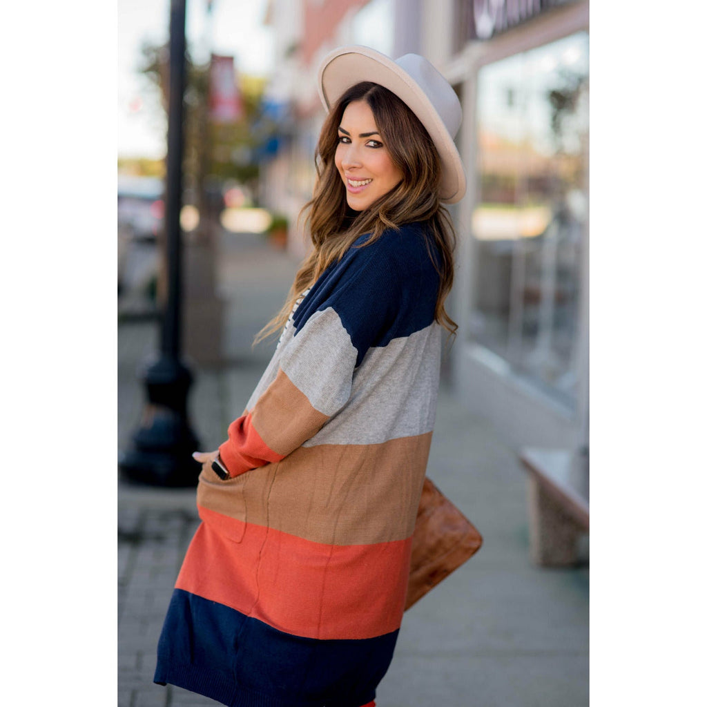 Ribbed Color Block Tunic Cardigan - Betsey's Boutique Shop - Coats & Jackets