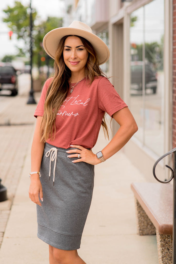 Support Local Farmers Cursive Graphic Tee - Betsey's Boutique Shop