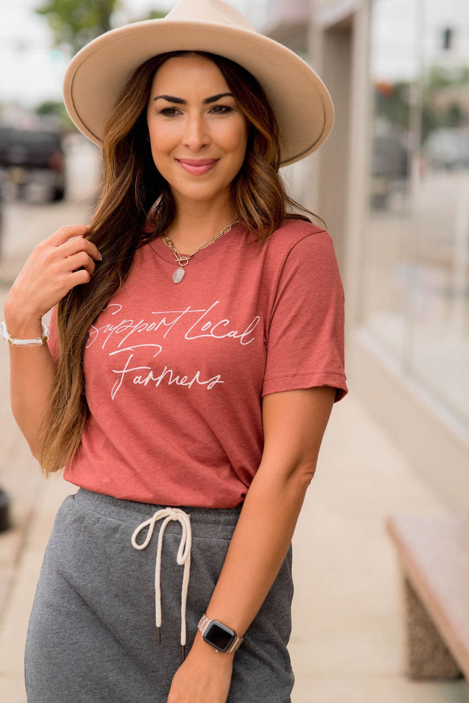 Support Local Farmers Cursive Graphic Tee - Betsey's Boutique Shop