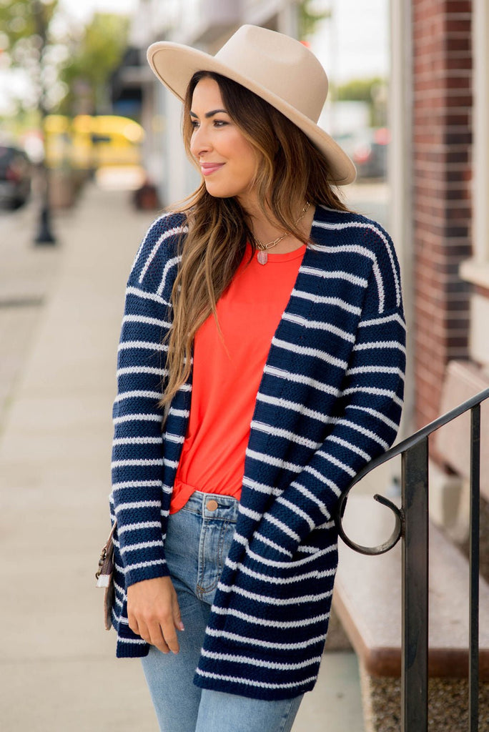 Thin Striped Knit Tunic Cardigan - Betsey's Boutique Shop