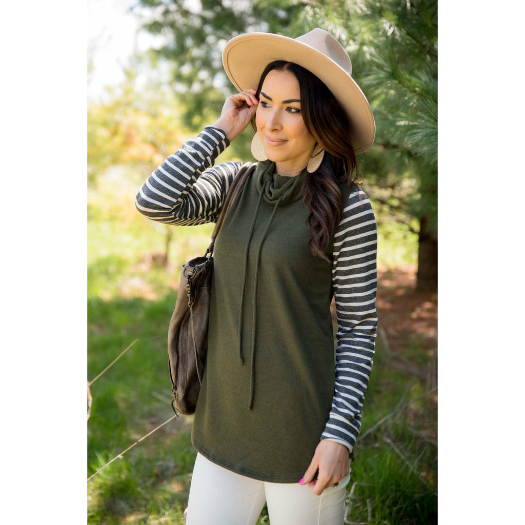 Striped Accent Cowl Neck - Betsey's Boutique Shop