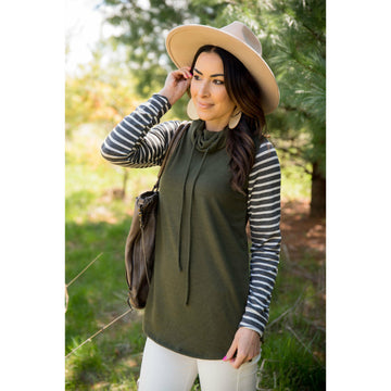 Striped Accent Cowl Neck - Betsey's Boutique Shop