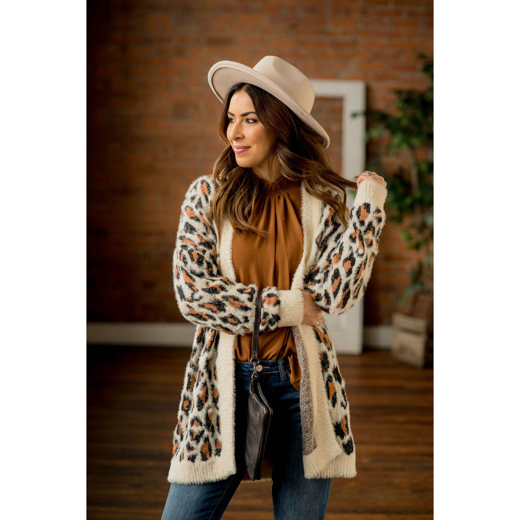 So Soft Solid Trimmed Leopard Cardigan - Betsey's Boutique Shop