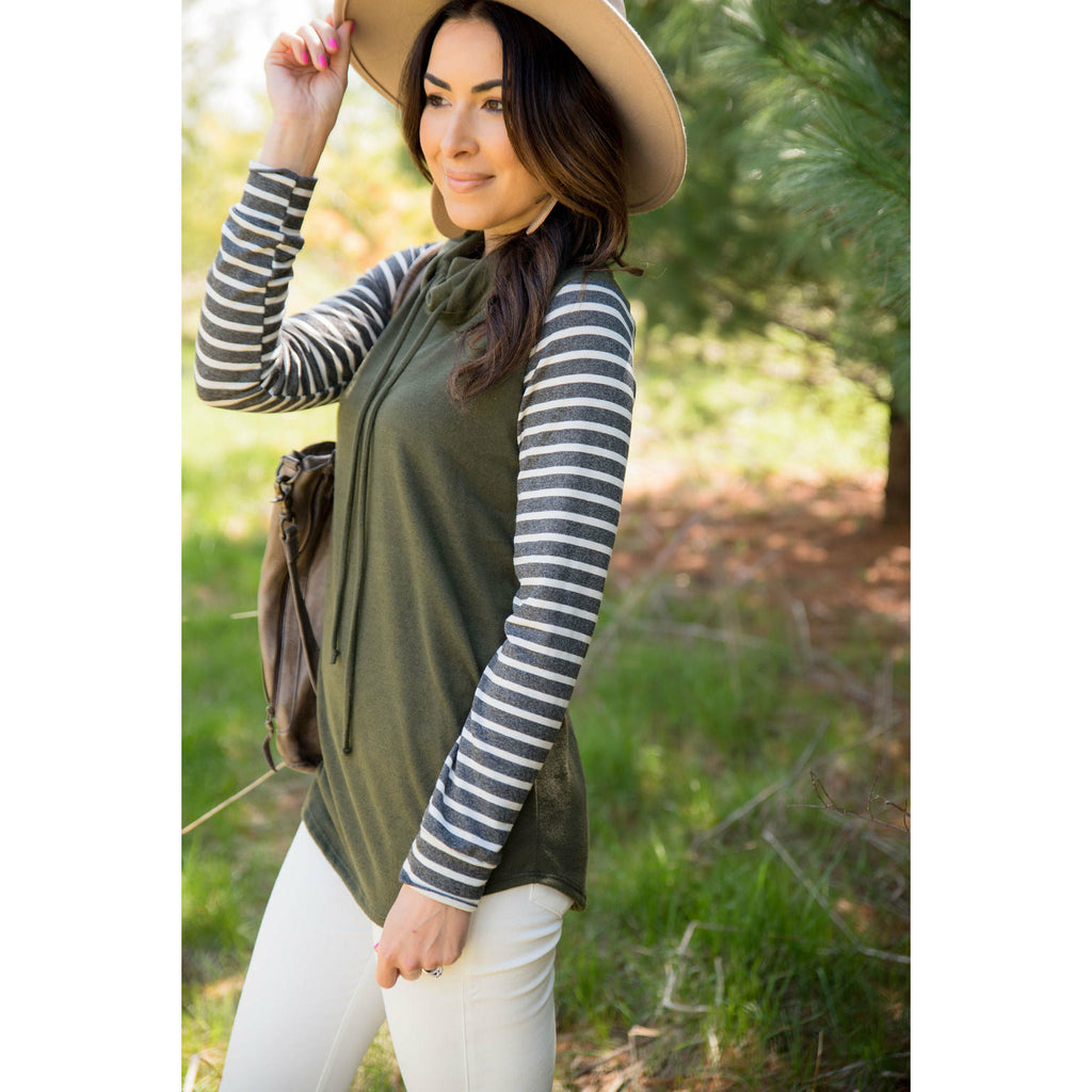 Striped Accent Cowl Neck - Betsey's Boutique Shop