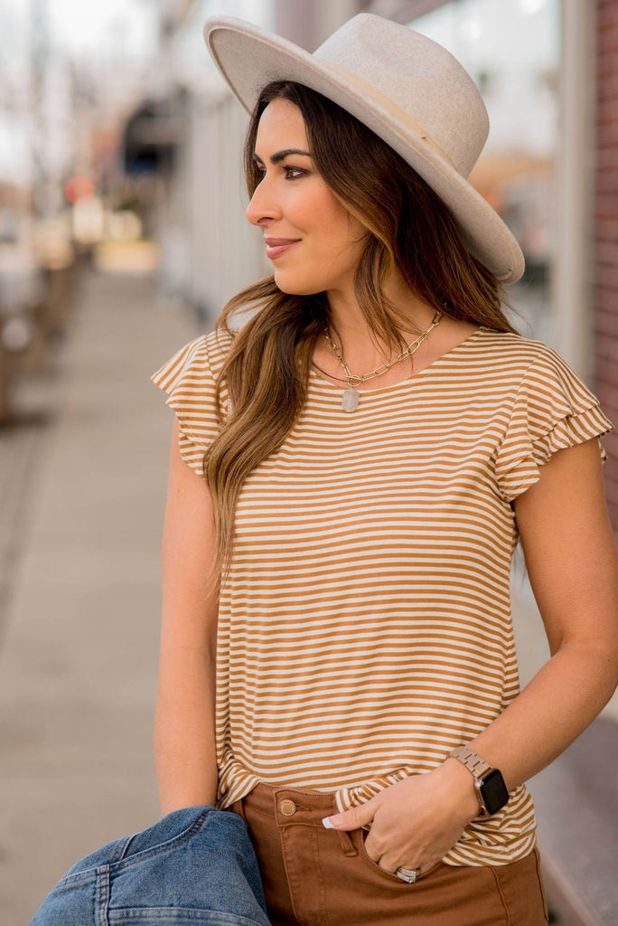 Striped Double Flutter Sleeve Tee - Betsey's Boutique Shop -