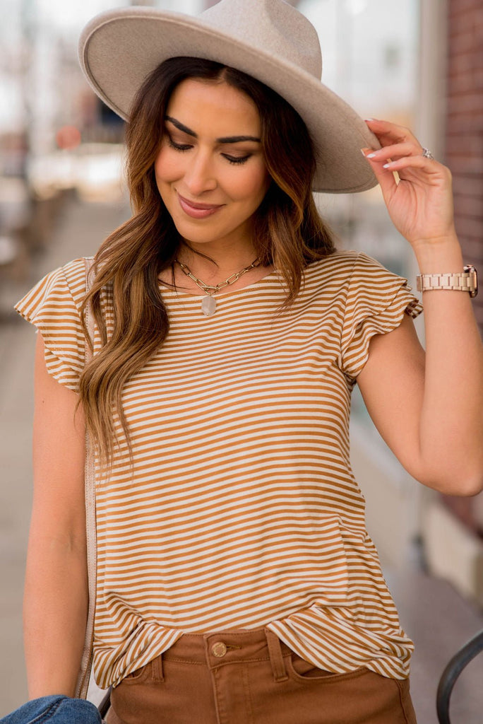 Striped Double Flutter Sleeve Tee - Betsey's Boutique Shop -