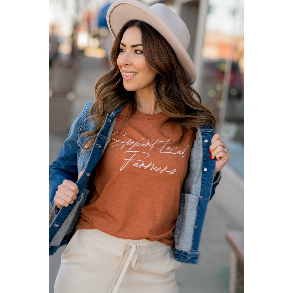 Support Local Farmers Cursive Graphic Tee - Betsey's Boutique Shop