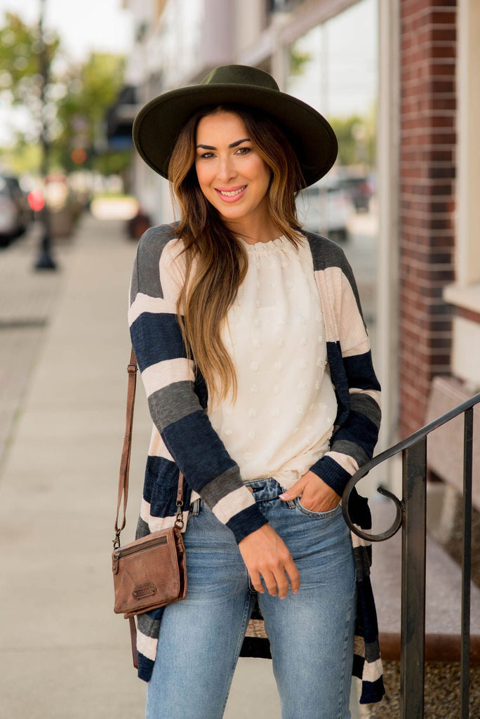 Heathered Striped Tissue Tunic Cardigan - Betsey's Boutique Shop - Coats & Jackets