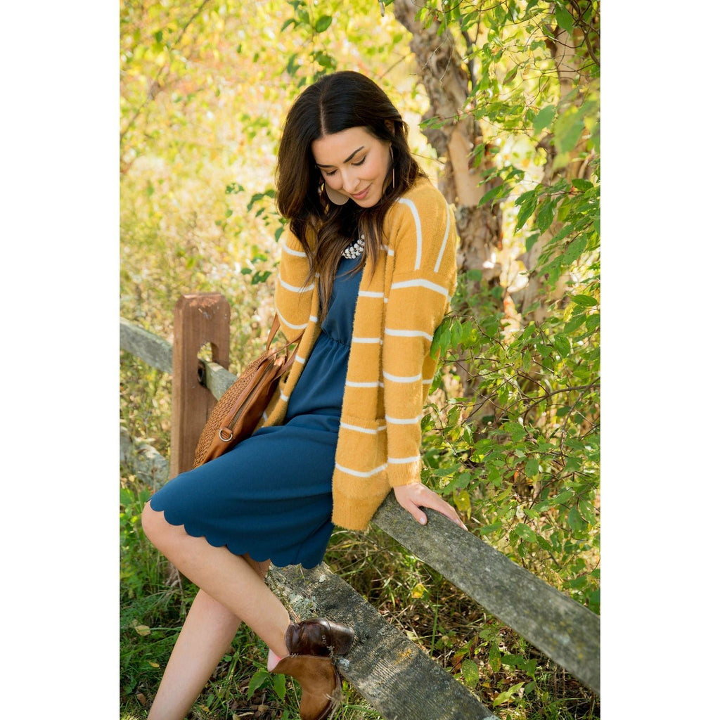 Striped Fuzzy Cardigan - Betsey's Boutique Shop - Coats & Jackets