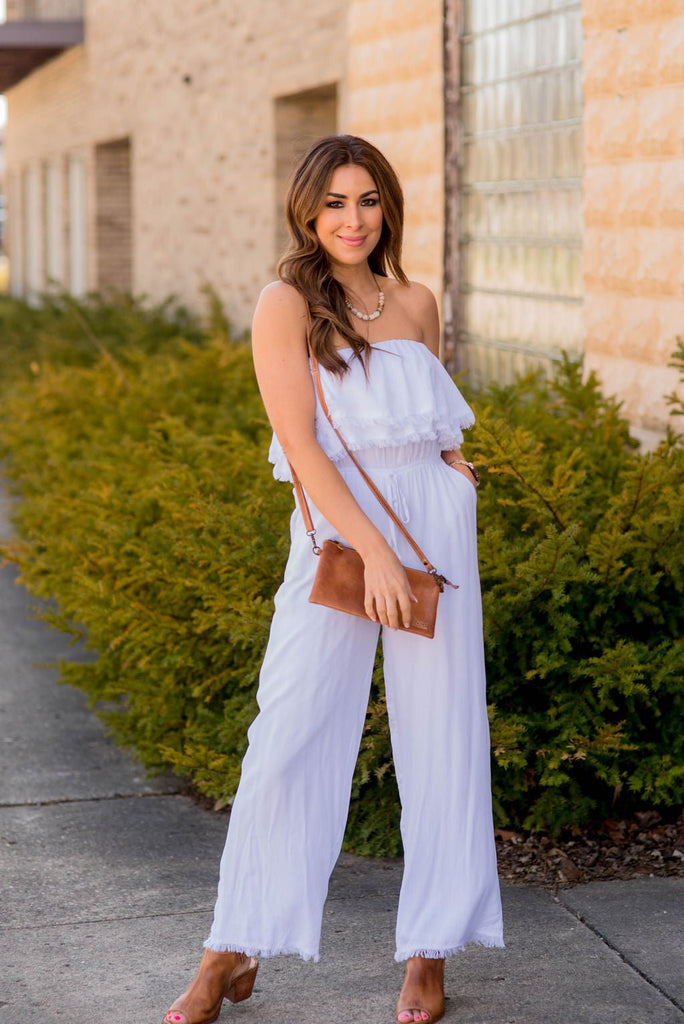 Frayed Edge Strapless Jumpsuit - Betsey's Boutique Shop -